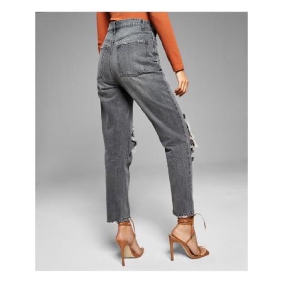AND NOW THIS Women Gray Zippered Pocketed Rippe Straight Leg High Waist … - Picture 2 of 4
